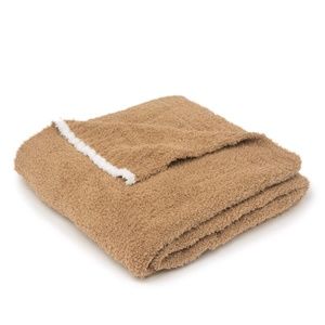 NWT $108 Barefoot‎ Dreams CozyChic Rib Trim Throw [45" x 60"] Camel White